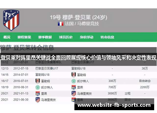 登贝莱对阵里昂关键战全面回顾展现核心价值与领袖风采和决定性表现